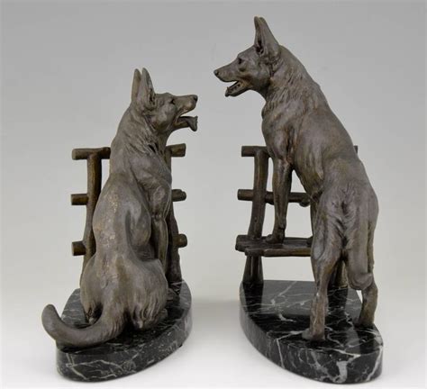 Art Deco German Shepherd Dog Bookends By Carvin 1930 France At 1stdibs