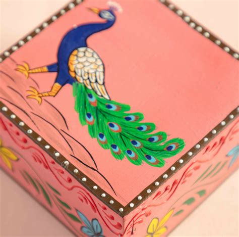 Peacock Hand Painted Box By Birch And Yarn