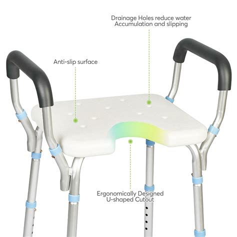 Oasisspace Adjustable Shower Chair With Removable Arms 300lbs Heavy