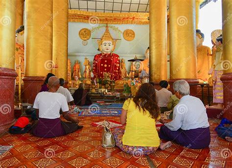 Burmese People Pray At Shwedagon Pagoda In Yangon Editorial Photo