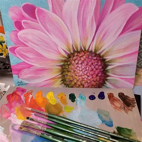 Pink Daisy Acrylic Painting Tutorial By Angela Anderson On Youtube