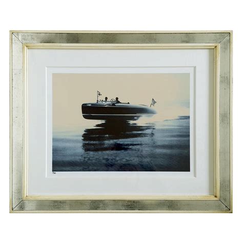 Blue Sepia Print From The Trowbridge Beach Scene Series Showcasing The Speedboat Sally Too As