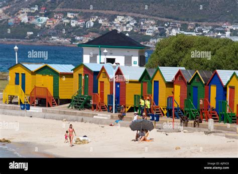 South Africa Western Cape Muizenberg Colorful Beach Huts Stock Photo