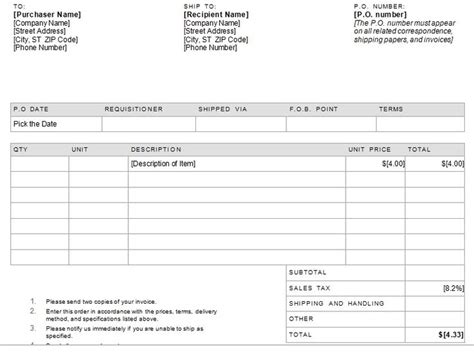Purchase Order Template Word Purchase Order Template Templates