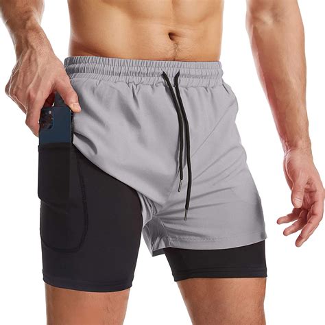 Surenow Mens 2 In 1 Running Shorts Quick Dry Athletic Shorts With Liner