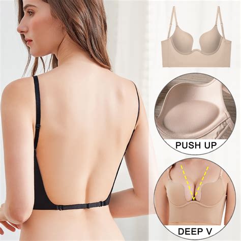 Sexy sexy push up bra sem costas baixo corte mergulho sutiã aberto