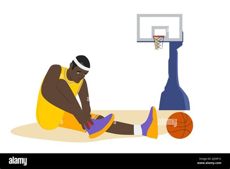 A Vector Illustration Of Injured Basketball Player Sprained Ankle Stock