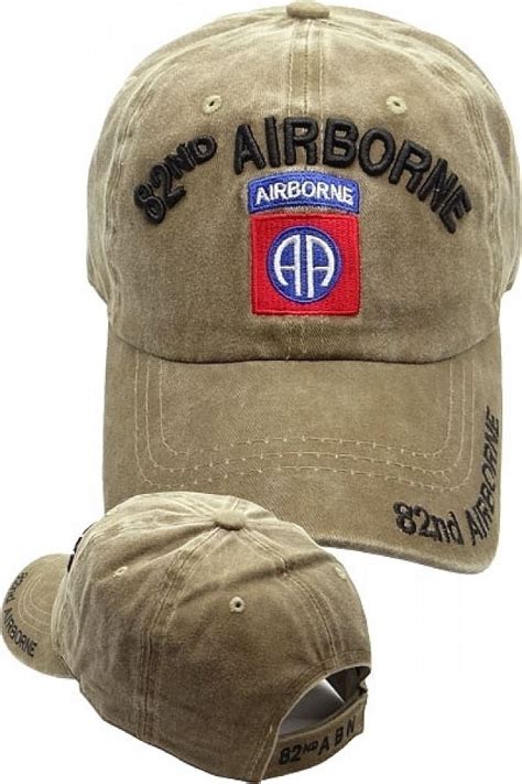 82nd Airborne Washed Cotton Mens Cap Khaki Adjustable Mens Caps
