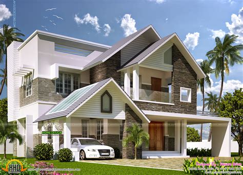 Modern Sloping Roof Mix Villa Exterior Kerala Home Design And Floor