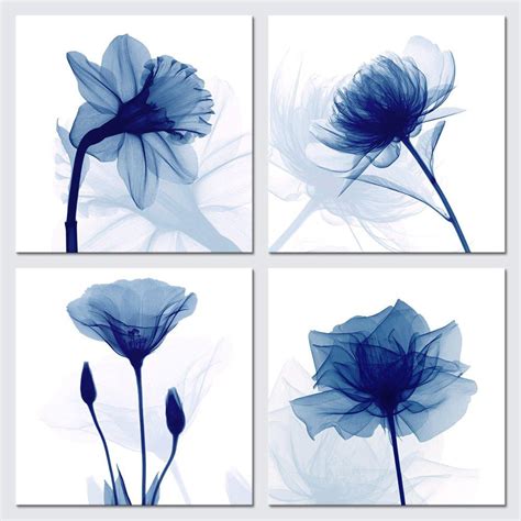 Pyradecor Blue Flickering Flower Modern Abstract Paintings Canvas Wall Art Gallery Wrapped Grace