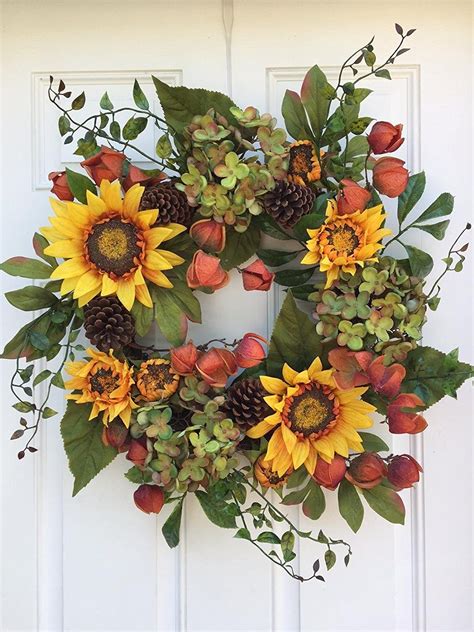 Autumn Elegance Yellow Sunflower Summer Wreath For Front Door Wreaths