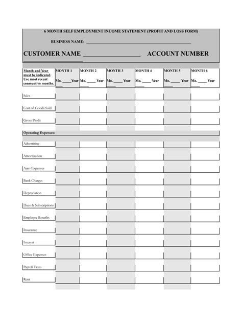 6 Month Profit And Loss Statement Template Fill Online Printable