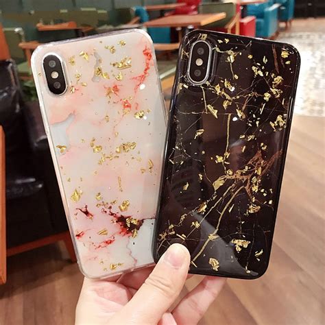 Luxury Gold Foil Glitter Marble Stone Phone Cases For Iphone X Xs Max 7