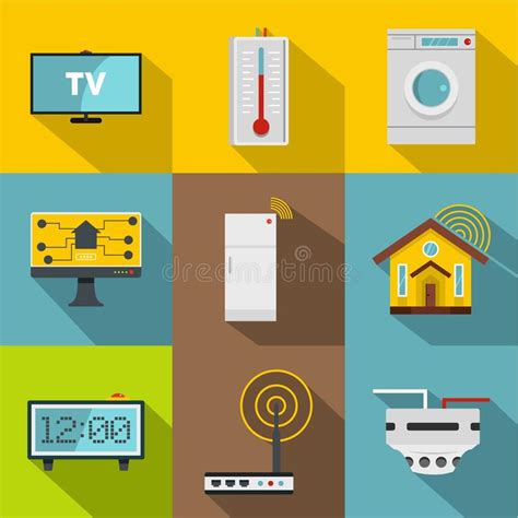 Smart Home System Icon Set Flat Style Stock Vector Illustration Of