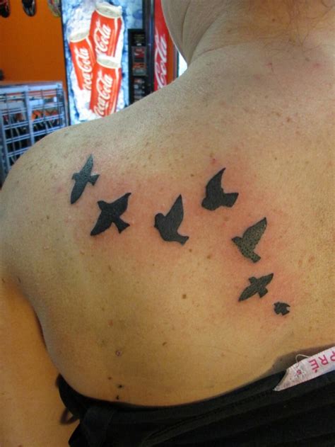 Seven Small Birds Tattoo On Back Shoulder Tattooimagesbiz