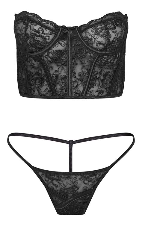black lace corset underwired lingerie set prettylittlething sa