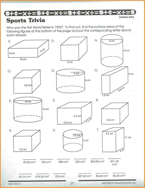 Volume And Surface Area Of 3d Shapes Worksheets