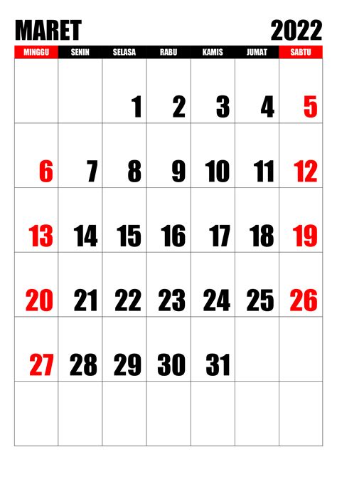 Kalender Maret 2022 Kalender365su