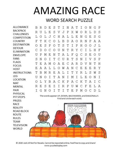 Amazing Race Word Search Puzzle Puzzles To Play