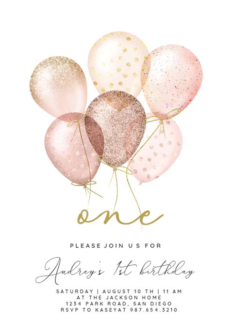 Whimsical Glitter Balloons Birthday Invitation Template Free