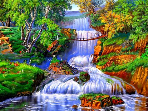 1920x1080px 1080p Free Download Waterfalls Painting Nature Water