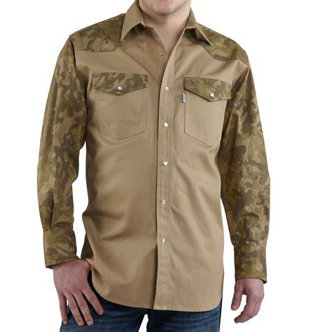 Carhartt Snap Front Twill Work Shirt Long Sleeve For Tall Men In
