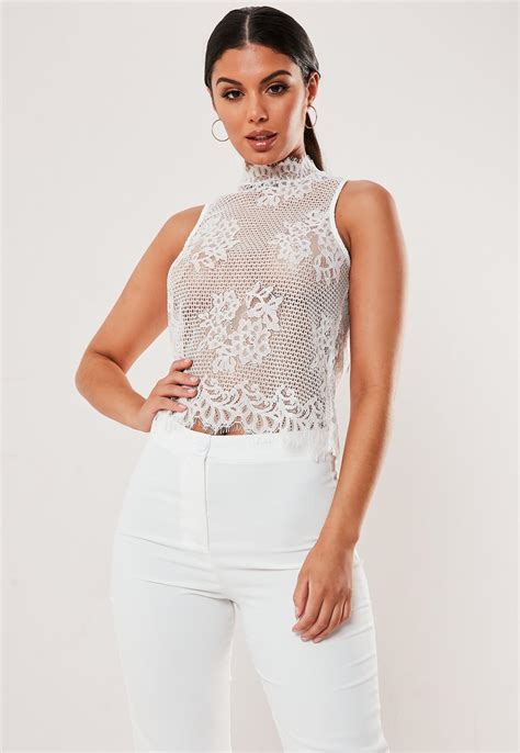 White High Neck Lace Top Missguided