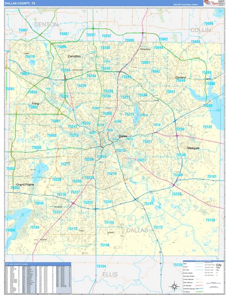 Dallas County Tx Zip Code Wall Map Basic Style By Marketmaps Mapsales