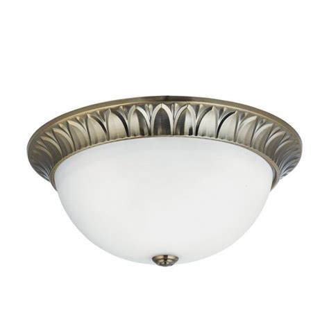 searchlight lighting antique brass 3 light flush fitting with frosted opal glass