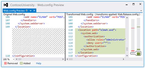 ASP NET implementación web con Visual Studio Transformaciones de archivos de Web config