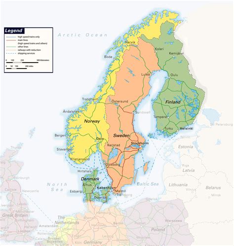 Large Detailed Railways Map Of Scandinavia Baltic And Scandinavia