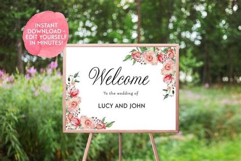 Beautiful Unique Handmade Printable Wedding Welcome Signs Rustic Diy
