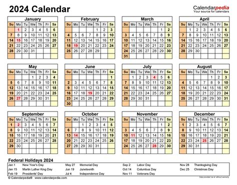 2024 Yearly Calendar Landscape Printable Template Excel Refund