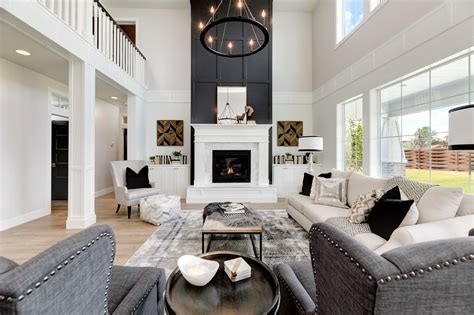 Dramatic Fireplace Wall Makeover Tall Ceiling Living Room High