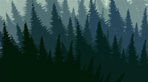 Sunset Landscape Illustration With Mountain And Pine Forest 2962647