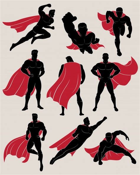 Set Of Superhero In 9 Different Poses Drawing Superheroes Art