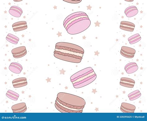 Seamless Vertical Border With Chocolate And Pink Macaroons And Small