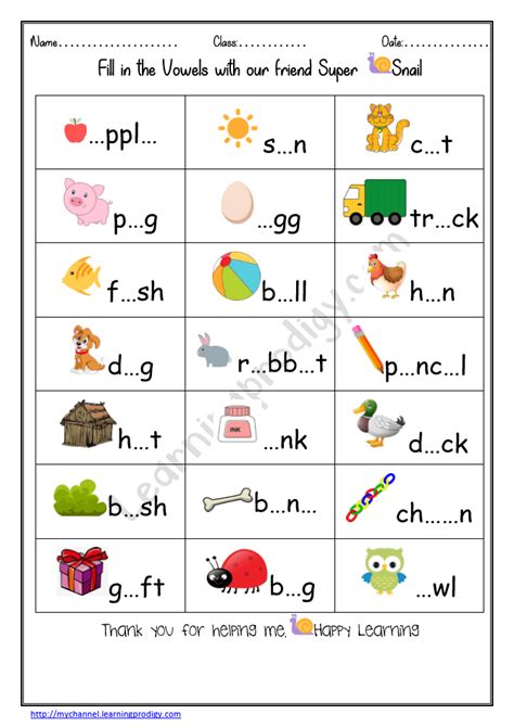 Fill In The Short Vowels Free Vowels Worksheet For Grade 1 Learningprodigy English English