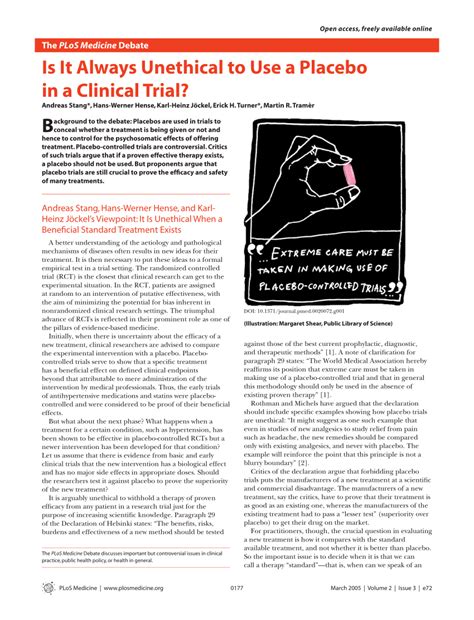 Pdf Is It Always Unethical To Use A Placebo In A Clinical Trial