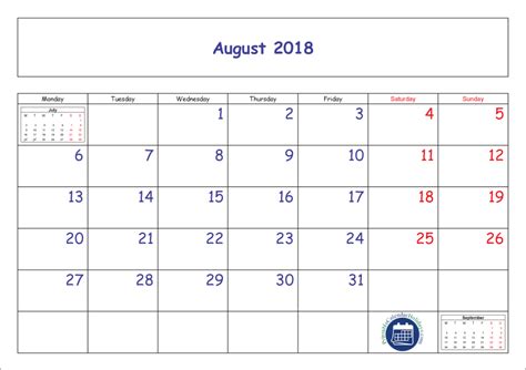 August Calendar 2018 Printable Template Pdf  Printable Calendar
