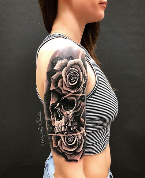 Black Roses On Skull Tattoo D Rose Tattoo Rose Tattoo On Side Black Rose Tattoos Skull