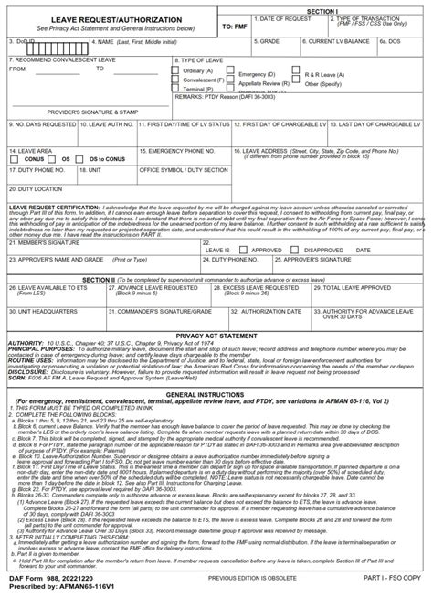 Daf Form 988 Leave Requestauthorization Af Forms