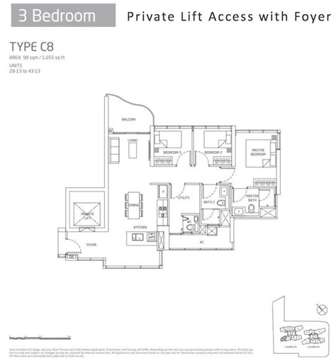 Site plans and floor plans. queens-peak-floor-plan-3-bedroom-c8 | PropertySales.SG