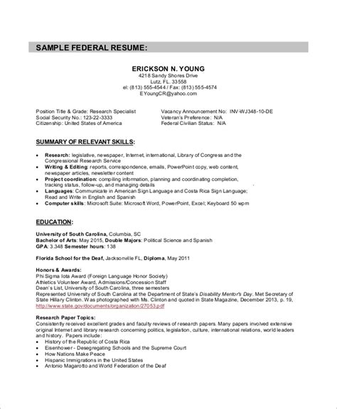 Free Resume Templates Government Resume Examples Job