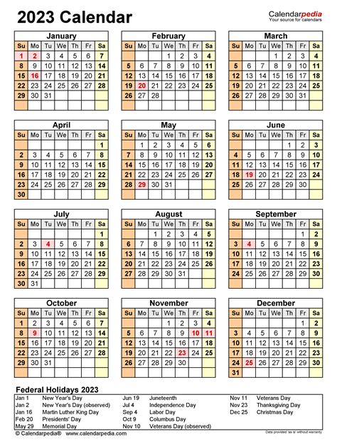 2023 Printable Calendar One Page With Holidays Pdf Excel Template