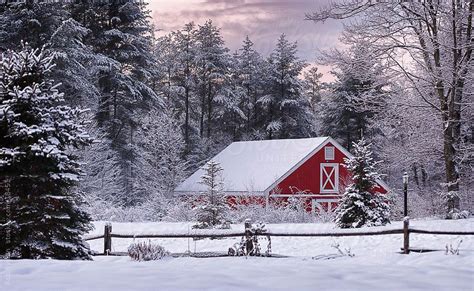 A Red Barn On A Snowy Winter Morning Purchase This Image At