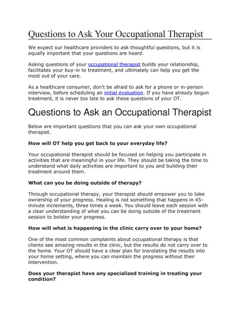Questions To Ask Your Occupational Therapist Asking Questions Of Your Occupational Therapist