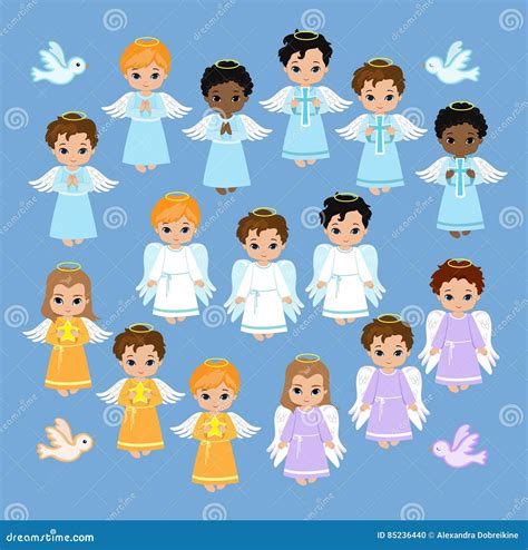 Angel Digital Clipart Set Angel Girls Baptism Vector Illustration