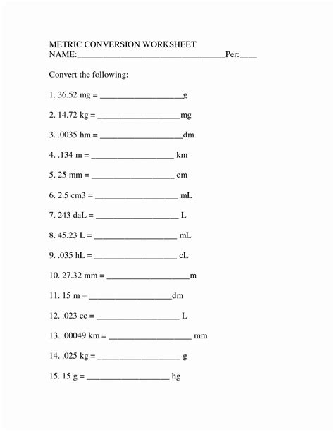 Metric System Conversion Worksheet With Answers
