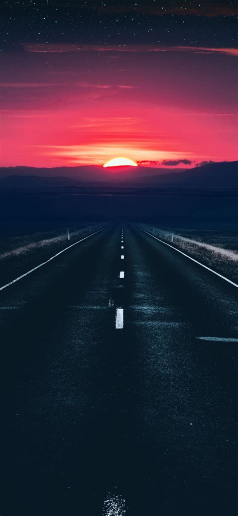 1125x2436 Long Alone Dark Road Sunset View Iphone Xsiphone 10iphone X